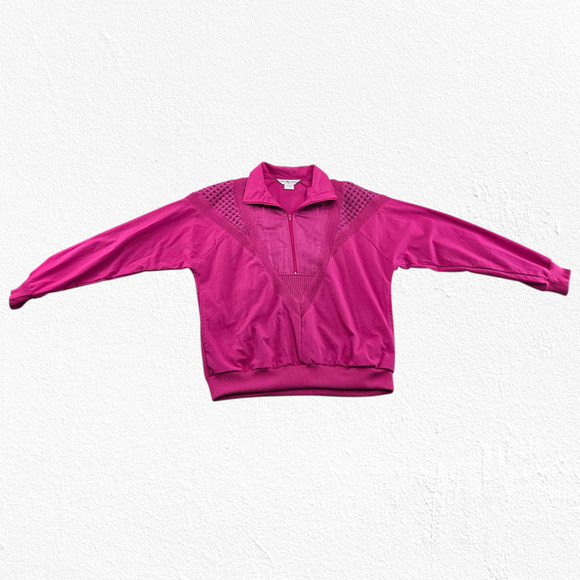 Vintage 80s Hot Pink Tracksuit Set Half Zip Jacket Straight Leg Pants Size Large - Picture 4 of 16